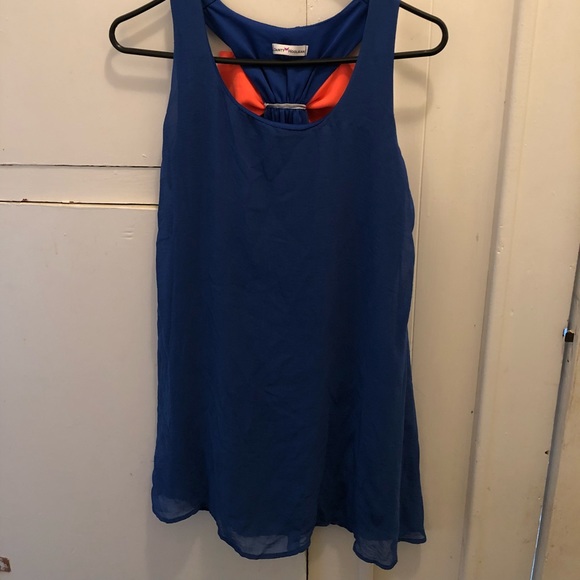 Blue flowy dress size M with pink bow - Picture 1 of 3